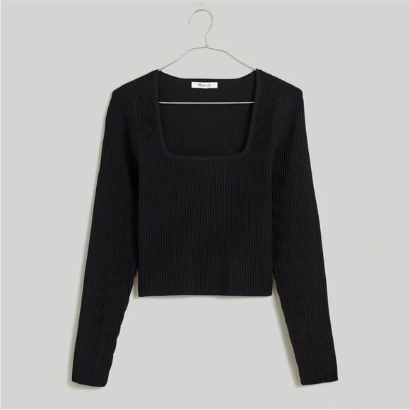 Madewell NWT Ottoman Pullover Crop Sweater in True Black Size Small - Picture 6 of 6
